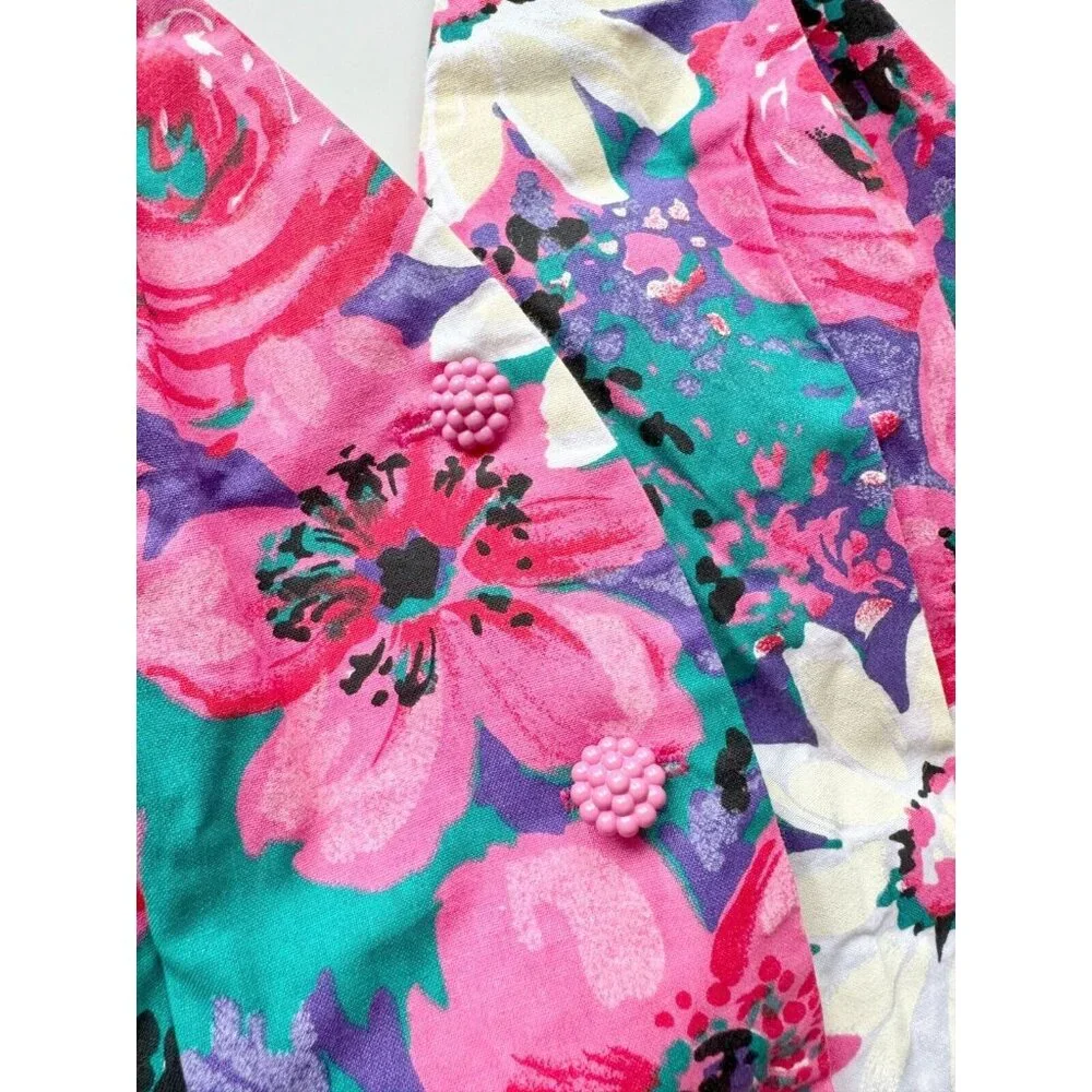 Vintage 80's CANNES Pink Floral Cotton Canvas Halter Midi Circle Dress, Size 14 - Picture 7 of 15